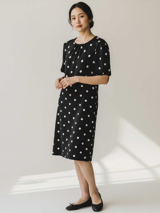 New York & Company Dresses & Skirts - NY&C Black & White Polka Dot Midi Short Sleeve Dress Women’s Size M